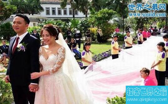 世界上最长新娘头纱，台湾白富美头纱(长6000米)