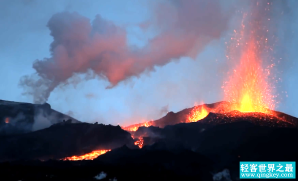 冰岛火山喷发 两个发光圆球从中出现（火山外星人）